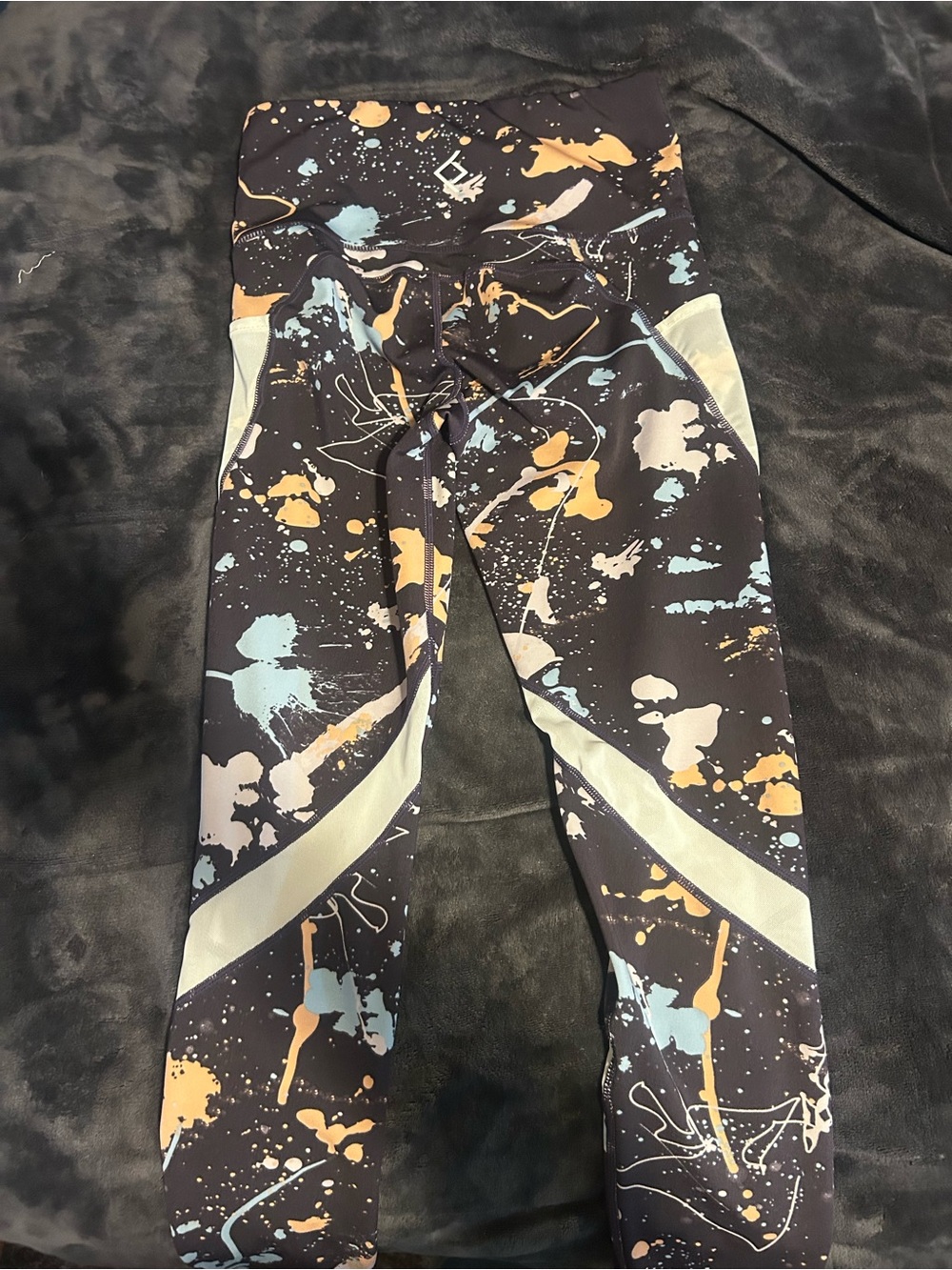 Womens Black Paint-Splash Active Leggings with Pastel Accents